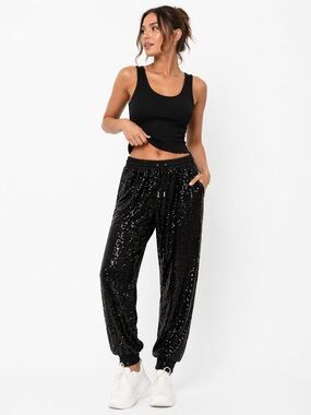 Cable & Gauge Black Sequin Jogger Pants